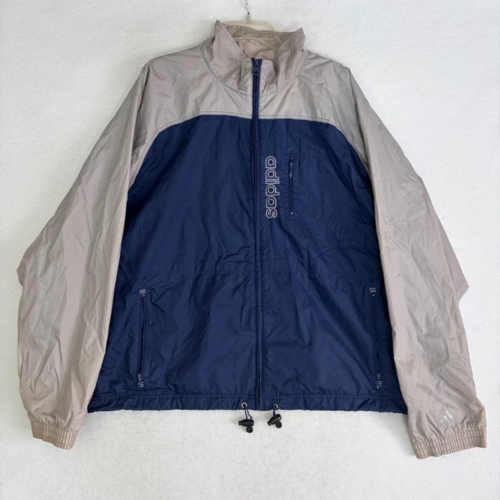 Vintage Adidas Windbreaker Jacket Men L 2001 Y2K Blue Grey Spell Out Coat 489995